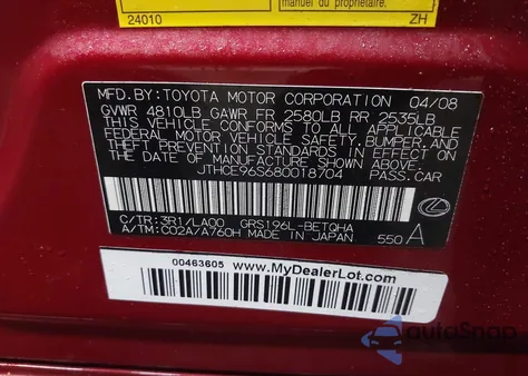 2008 Lexus Gs 350 z USA, uszkodzony, nr VIN JTHCE96S680018704